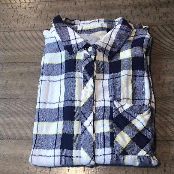 Rails Really Soft Hunter Flannel Shirt Perfectly Positioned Pocket Blue Yellow - Picture 15 of 17